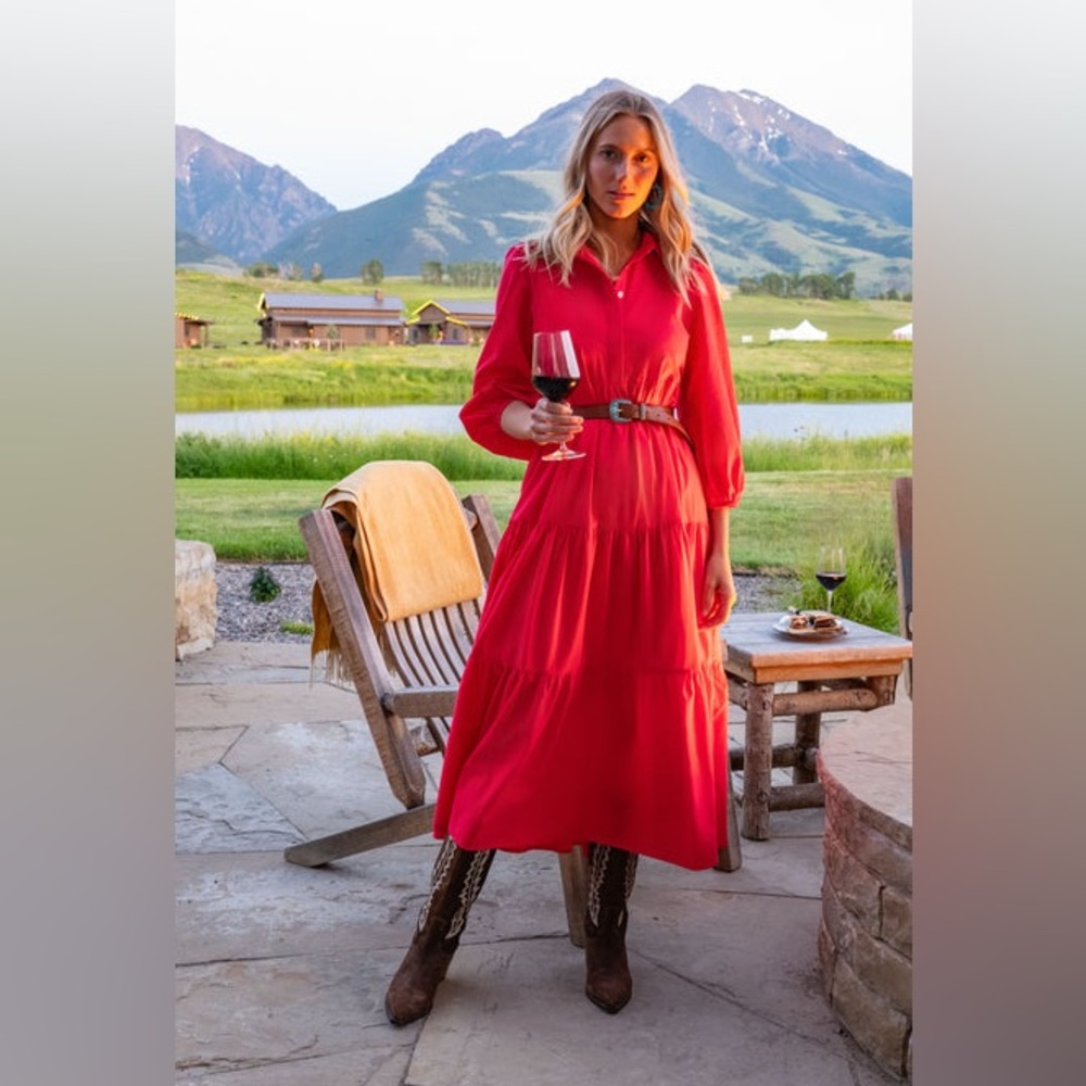 POMANDER PLACE Hibiscus Red Cotton Mabel Maxi Dress NWT FLAW